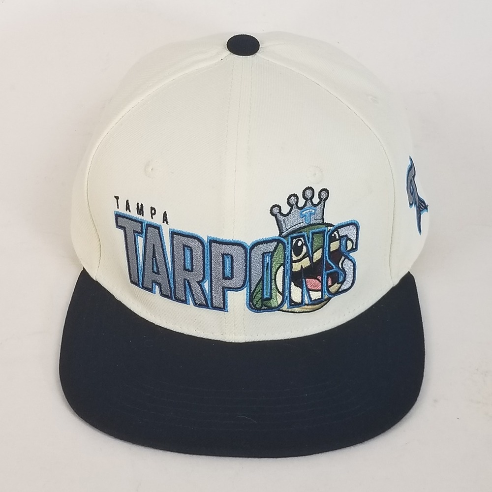 Melonwear Baseball Hat Mens OSFM White Tampa Tarpons MiLB Snapback Flat Brim Cap
